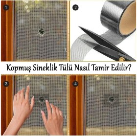 Resim Yapışkanlı Sineklik Yaması Tülü Tamir Bandı Bantı Delik Fiber Tül Yapıştırma Gri 48 mm x 2 Metre 