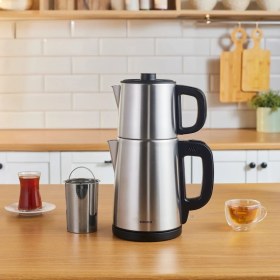 Resim Karaca Teabig Xl 2 In 1 Çelik Çay Makinesi Ve Su Isıtıcı Inox 