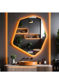 Resim Vortex Amber Led'li Lavabo & Banyo Aynası Dokunmatik Sensörlü 80 X 68 Turuncu 