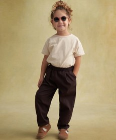 Resim Unisex Çocuk Gabardin Bel Lastikli Pantolon Kahve - 1-2 Yaş 