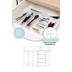 Resim 10 Parça Çekmece İçi Düzenleyici - Mutfak Dolap İçi Kaşıklık Düzenleme Organizeri 