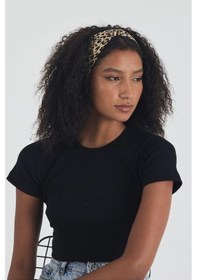 Resim Kadın Pamuklu Penye, Kaymaz, Yumuşak, Esnek, Stilinle Öndesin Saç Bandı Bandana - Tek Ebat / Leopar Leopar 