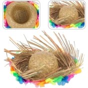 Resim Natural Renkli Püsküllü Örme Hasır Hawaii Şapka 