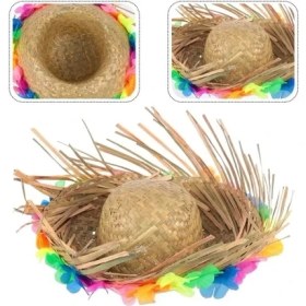 Resim Natural Renkli Püsküllü Örme Hasır Hawaii Şapka 