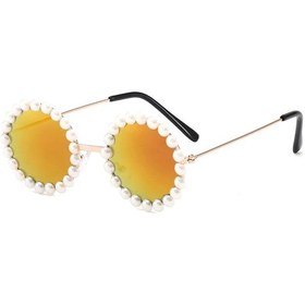 Resim Fanhunçocuk Güneş Gözlüğü Uv400 Kız Bebek İçin Dekoratif İnci Çerçeve Moda Aksesuaryellowwhıte51 Beyaz 