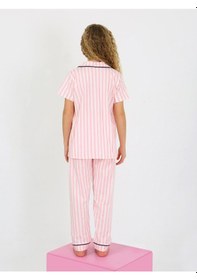 Resim Kız Çocuk Kısa Kollu Düğmeli %100 Pamuklu Pijama Takımı Pinky Pembe 