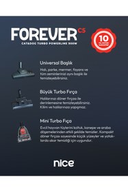 Resim NİCE Turbo Başlıklı Forever C5 Cat&dog 900 W Toz Torbasız Elektrikli Süpürge, Gold - Black 