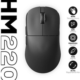 Resim Hawk Gaming Hm220 1k Hz 12000 Dpı Tri-mode Kablosuz/bluetooth Siyah Gaming Mouse HM220 