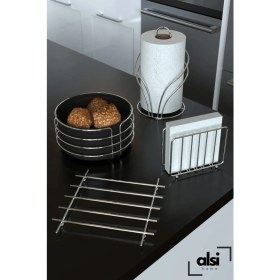Resim Alsi Home Lüx Paslanmaz Ekmek Sepeti ve Servis Sunum Seti Havluluk Peçetelik Nihale Ekmeklik 4'lü Set 