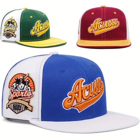 Resim ACUSA Sports İşlemeli Snapback Şapka, Unisex Şık Güneş Şapkası, Hip Hop Düz Siperlik, Akrilik Örgü Kumaş, Sadece Elde Yıkama, Film Temalı Tüm Sezon Hafif, Esnek Olmayan, Alfabe Baskılı Tasarım 