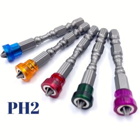 Resim 5'li Manyetik Matkap Ucu Seti - S2 Alaşımlı Çelik, Phillips 2 Tek Başlı, 1/4 İnç Altıgen Sap Güçlü Tornavida için, 65mm Uzunluk, Dayanıklı ve Verimli Delme Çözümü, Manyetik Tutucu için Çoklu Renkler 