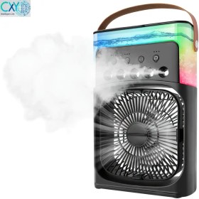 Resim 600ml su hazneli, 3 hız ayarı, 7 LED ışık, ayarlanabilir sis püskürtme, ultra sessiz çalışma, enerji tasarruflu kişisel klima ve nemlendirici, USB ile çalışan hava soğutucu. Püskürtme modu ve çoklu hız ayarı özellikli, evlerde, ofislerde veya açık alanlarda etkili sıcaklık düşürme ve nem artırma için hem soğutucu hem de nemlendirici olarak hizmet veren ürün 