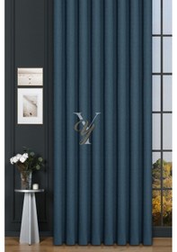 Resim Keten Fon Perde V-4033 Mavi Mavi 