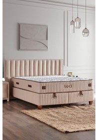 Resim Hades Yatak Baza Ve Başlık Seti 100x200 Cm Tek Kişilik Paket Yaylı Lüks Yatak Krem Baza Başlık 