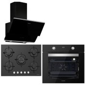 Resim Silverline Siyah Cam Ankastre Set (3490 Oslo 60 Siyah+cs5365b01+bo6502b02) 