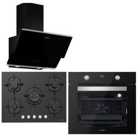 Resim Silverline Siyah Cam Ankastre Set (3490 Oslo 60 Siyah+cs5365b01+bo6502b02) 