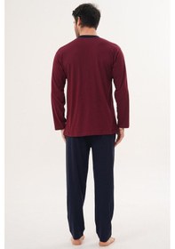 Resim Markalinda 3126 Bordo %100 Pamuk Büyük Beden Erkek Pijama Takımı Bordo 