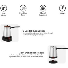 Resim Crown Crw-7104 600w 6 Fincan Elektrikli Türk Kahve Makinesi Paslanmaz Çelik Inox Cezve Ac220v 