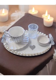 Resim Luna İncili Gümüş Damat Kahve Tepsisi Gri 