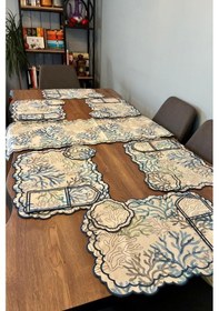 Resim Dalım Keten Amerikan Servis Takımı 19 Parça Mavi Mavi 