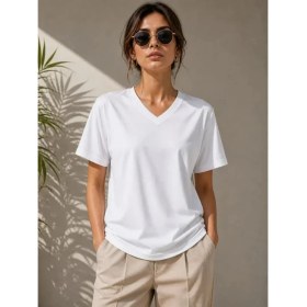 Resim Passense V Yaka Basic Tişört Kısa Kol Yazlık Regular Fit T-Shirt - Beyaz 