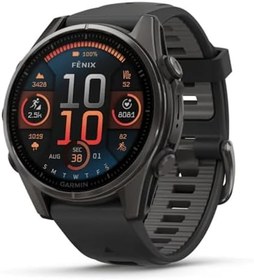 Resim Garmin Fenix 8-43 mm AMOLED Sapphire Karbon gri DLC titanyum Siyah/Gri Silikon Kayışlı 