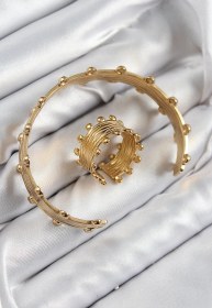 Resim Tua Moda Pirinç Topcuk Model Gold Renk Bileklik Yüzük Set Çok Renkli 