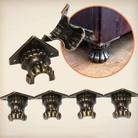 Resim 4 adet Çinko Alaşım Bronz Antik Pirinç Takı Sandığı, Ahşap Zafer Kutusu, Dekoratif Ayak ve Bacak Köşeleri 