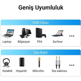 Resim Veggieg Usb Harici Ses Kartı Adaptörü 3.5 MM Mikrofon Girişli Kulaklık 