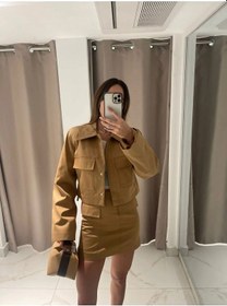 Resim Whenever Company Camel Renk Koton Crop Ceket Camel 