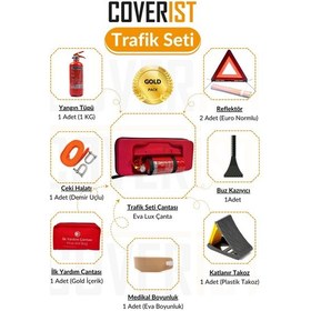 Resim Eva Trafik Ve İlk Yardım Seti - Muayene Uyumlu 1 Kg Araç Yangın Tüpü - 2 Adet Reflektör - Gold Pack 
