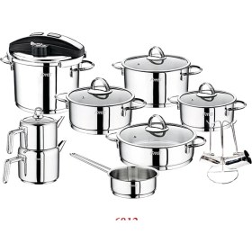 Resim Fms Silindir 18 Parça Çeyiz Seti | 18/10 Çelik | Silver Kapaklı | İndüksiyon Uyumlu | Kapsül Taban 