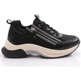 Resim Dgn 30164 Kadin Bağcikli Fermuarli Spor Ayakkabi 30164-2027-R7704 Platin - Siyah 