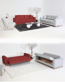 Resim Velura Home & Living Nola Koltuk Takımı 3+3+1+1 & Bazalı Yataklı Koltuk & Kanepe - Keten 