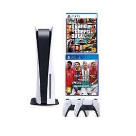 Resim Sony Playstation 5 Diskli Oyun Konsolu + 2. Dualsense Kol + Pes 2021 + GTA 5 PS5 Oyun (İthalatçı Garantili) 