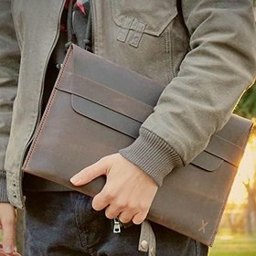 Resim Gerçek Deri Macbook Kılıfı, Hakiki Deri Laptop Kılıfı, Apple Macbook Pro/Air 13 İnç (Kestane - Koyu Kahverengi) 