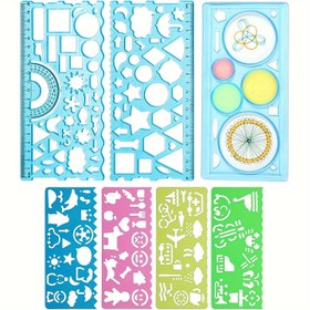 Resim 7 adet Çizim Şablon Seti Çok Fonksiyonlu Geometrik Cetvel, Çizim Araçları için Okul Malzemeleri Cetvel Çizim Şablon Seti Şablon, Sihirli Çiçek Cetvel Çizim Seti, Yaratıcı ve Sanat Proje Şablonu 