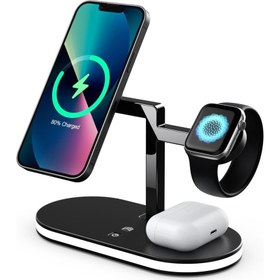 Resim YM-UD23 5in1 Kablosuz Şarj Standı LED Lambalı Wireless Charging Station 