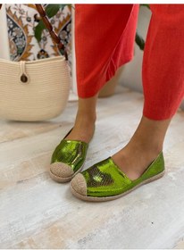 Resim Günlük Kadın Metalik Hasır Detaylı Kadın Espadril Yeşil 