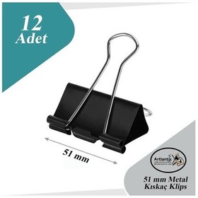 Resim Çelik Kıskaç Klips 51 mm 12 Adet 1 Paket Metal Mandal Binder Clips Kıska 240 Sayfa Kapasiteli Çok Amaçlı Kullanım 