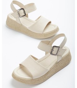 Resim Bej Hakiki Deri Kadın Sandalet 001 