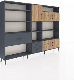 Resim Arges Dolap 13 Raflı 3 Çekmeceli 5 Kapaklı 220x30x163 Antrasit-çam/antrasit Atlas Çam/antrasıt - Antrasıt 