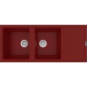 Resim POLEX Cristalüx Granit Evye P-X116 Bordo 2 Hazneli Tezgah Altı Ve Tezgah Üstü Mutfak Evyesi 116,5x50,8cm 