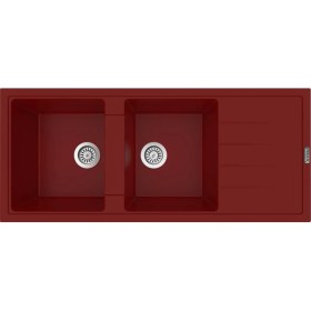 Resim POLEX Cristalüx Granit Evye P-X116 Bordo 2 Hazneli Tezgah Altı Ve Tezgah Üstü Mutfak Evyesi 116,5x50,8cm 