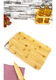 Resim Zoe - Çelik Kulplu Kesme Tahtası Dikdörtgen Büyük Bambu 