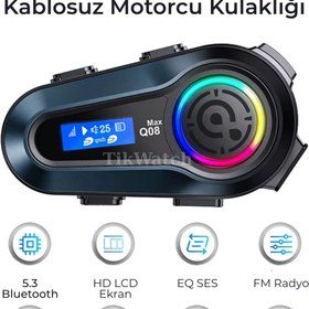 Resim TİKWATCH Motosiklet Kablosuz Kask Kulaklık interkom 5.3 LCD Ekranlı Işıklı Interkom 