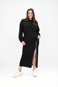 Resim Kadın Büyük Beden Fermuar Detaylı Etek Takım 8159-25 - XXL / Mürdüm 