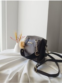 Resim Mini Boy Deri Puf Charm Detaylı El Omuz Ve Çapraz Çanta Acı Kahverengi 