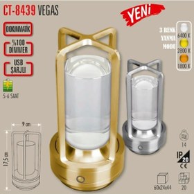 Resim Cata Şarjlı Ledli Vegas Masa Lambası Gold 3 Renk Işık Abajur Çok Renkli 