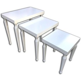 Resim Zigon Sehpa Çizgili Model Kayın Torna Ayak Parlak Beyaz Lake Aya 